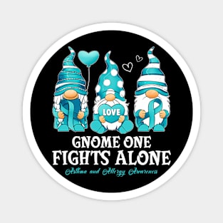 Gnome One Fights Alone Asthma and Allergy Awareness Warrior Magnet